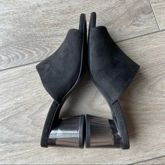 Zara  Black Faux Suede Clear Heel Slides - Picture 12 of 14